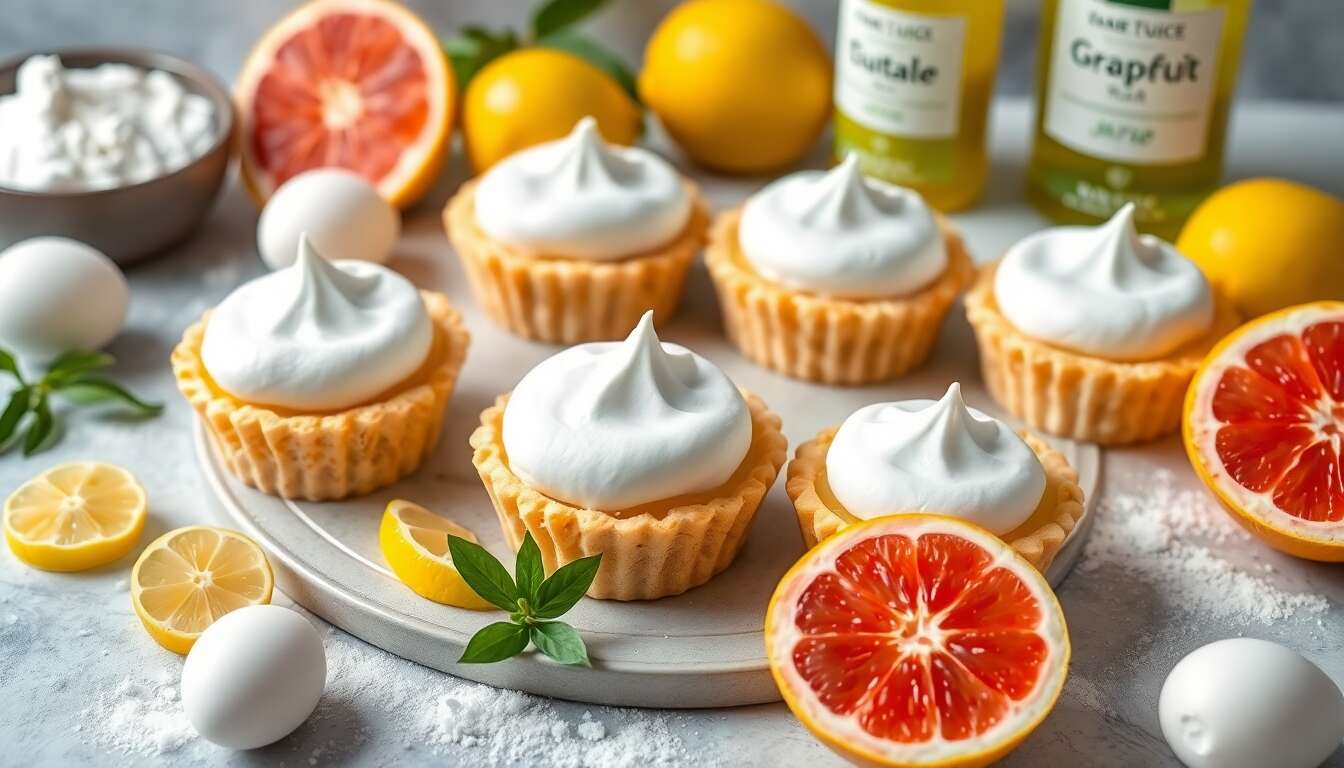 Tartelettes aux agrumes : citron, pamplemousse et yuzu meringuées