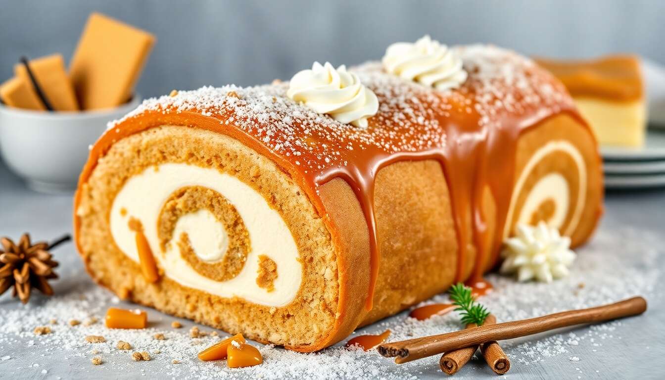 Gâteau de Noël Vanille Caramel Speculoos Sans Moule Bûche