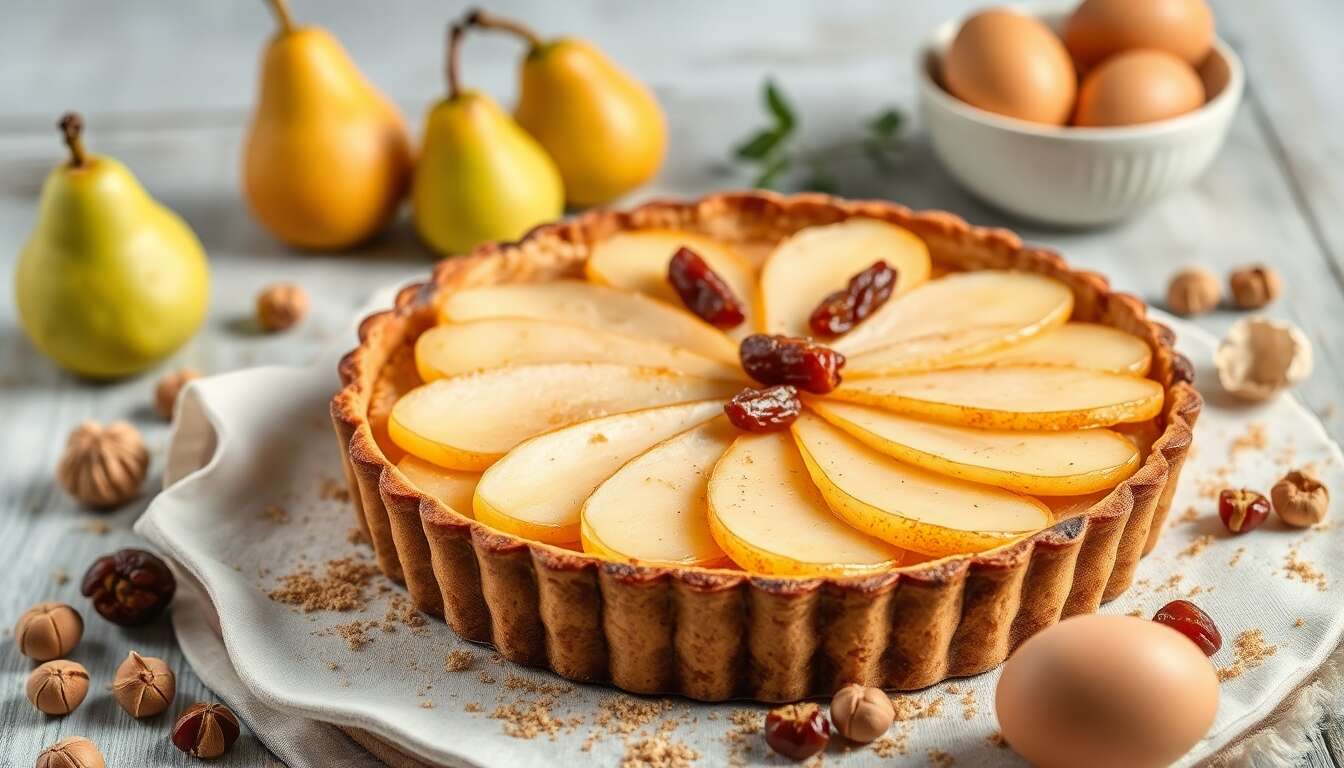 Tarte automnale poire, datte et noisette : la recette gourmande