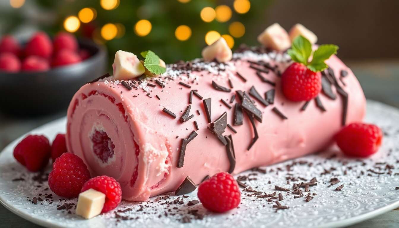 Bûche glacée framboise nougat : recette festive facile