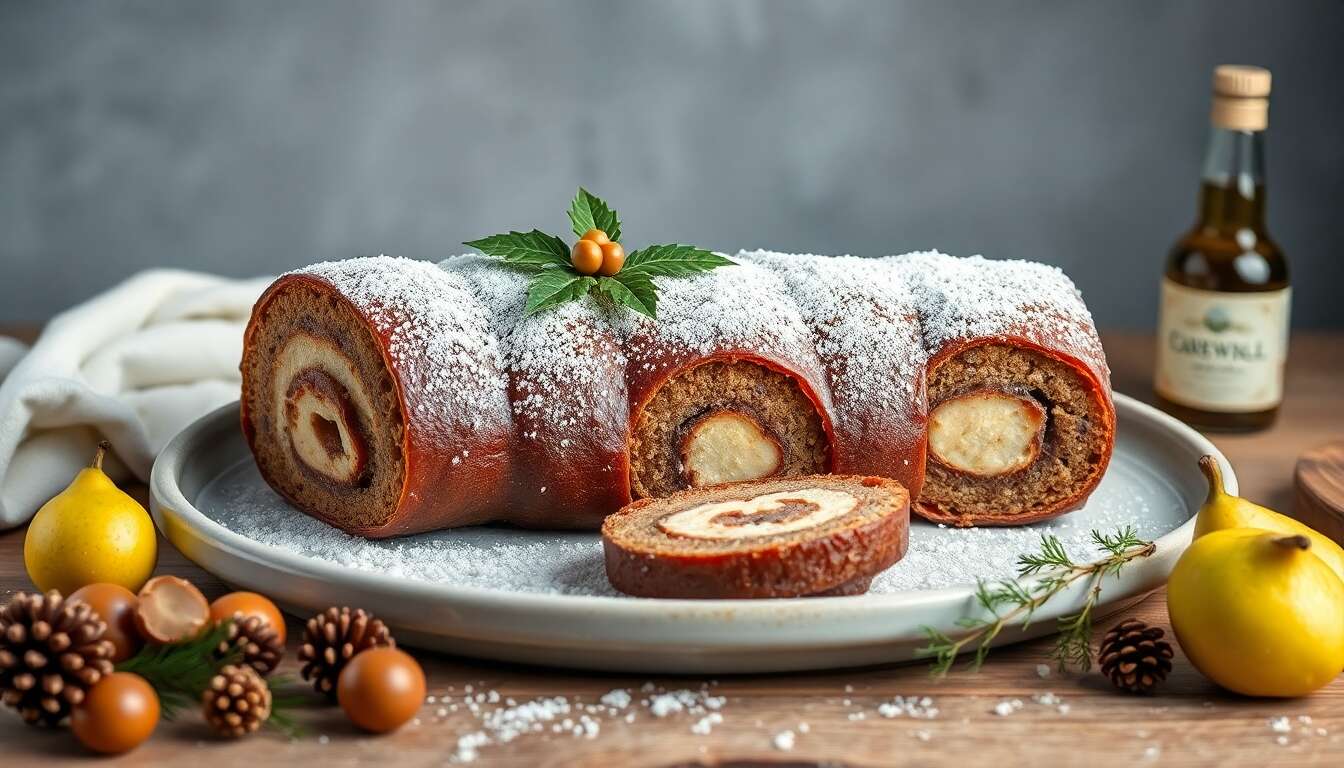 Bûche aux marrons et poires : recette gourmande