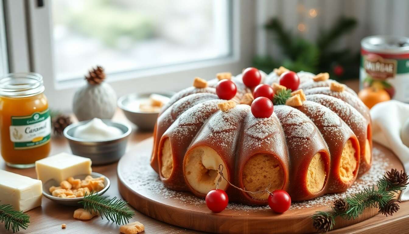 Bûche de Noël : pomme d'Amour, caramel Beurre Salé et Spéculoos