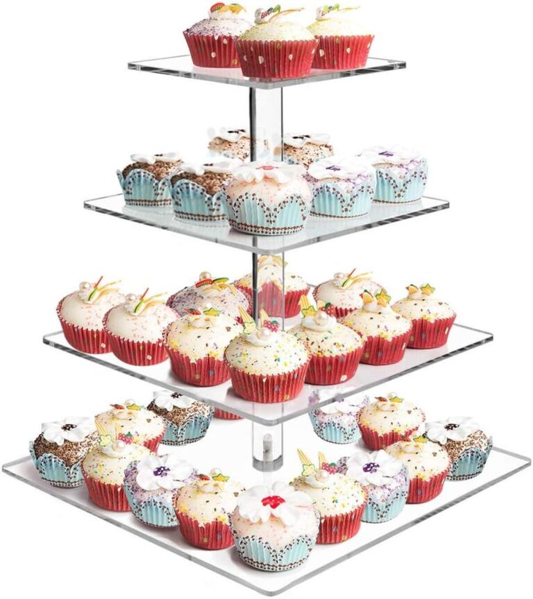 ONEINHE Présentoir à Cupcakes 4 Étages Acrylique Carré – Support Pâtisserie Mariage Anniversaire – Diamètres 15-30 Cm