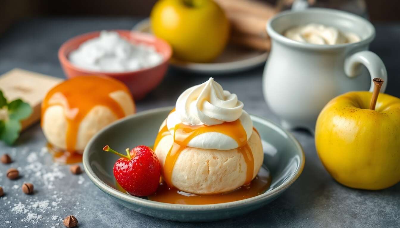 Recette : pommes d'amour, caramel beurre salé et mousse vanille