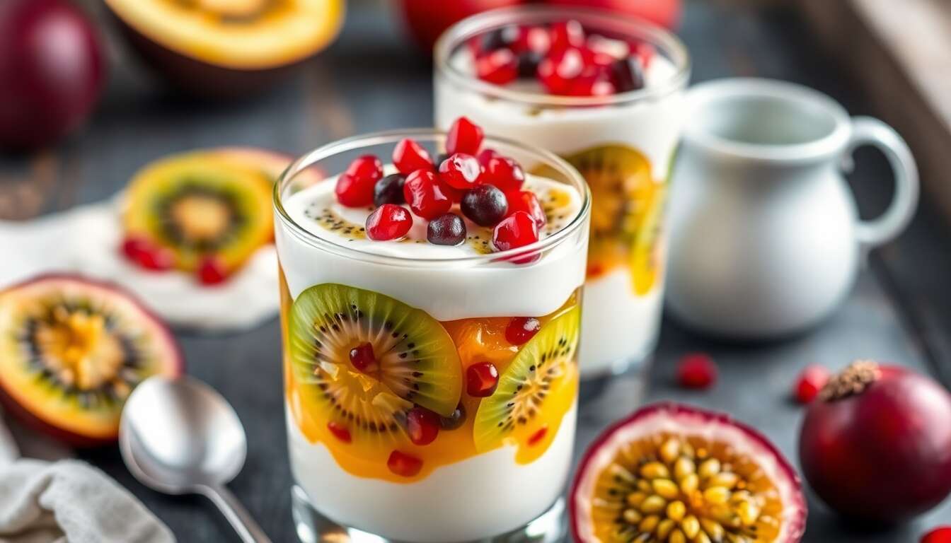 Recette de verrines aux fruits exotiques : kiwi et fruits de la passion