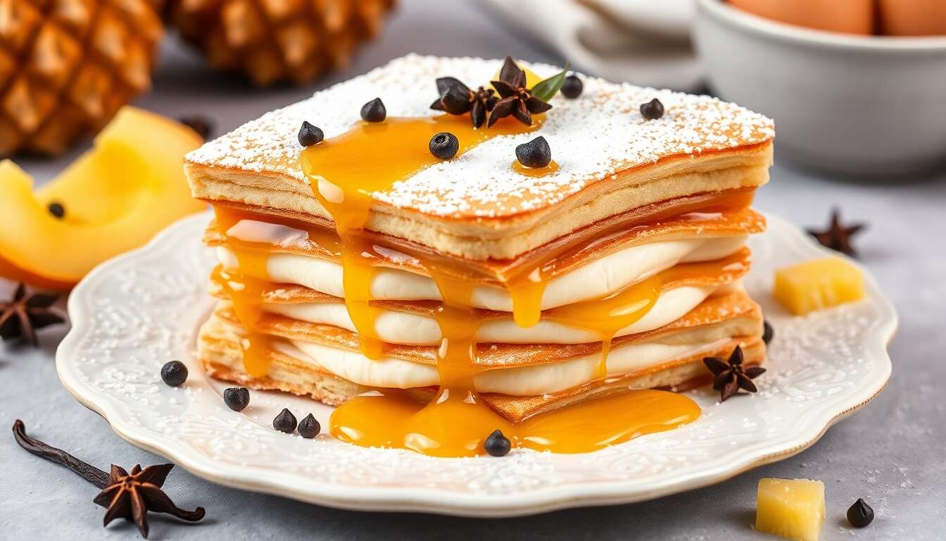 Mille-feuilles poivre et sel : caramel au beurre salé, crème diplomate vanille-ananas