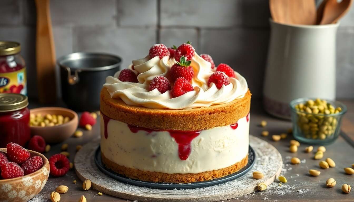 Cheesecake Framboise Pistache sans Cuisson : recette Gourmande