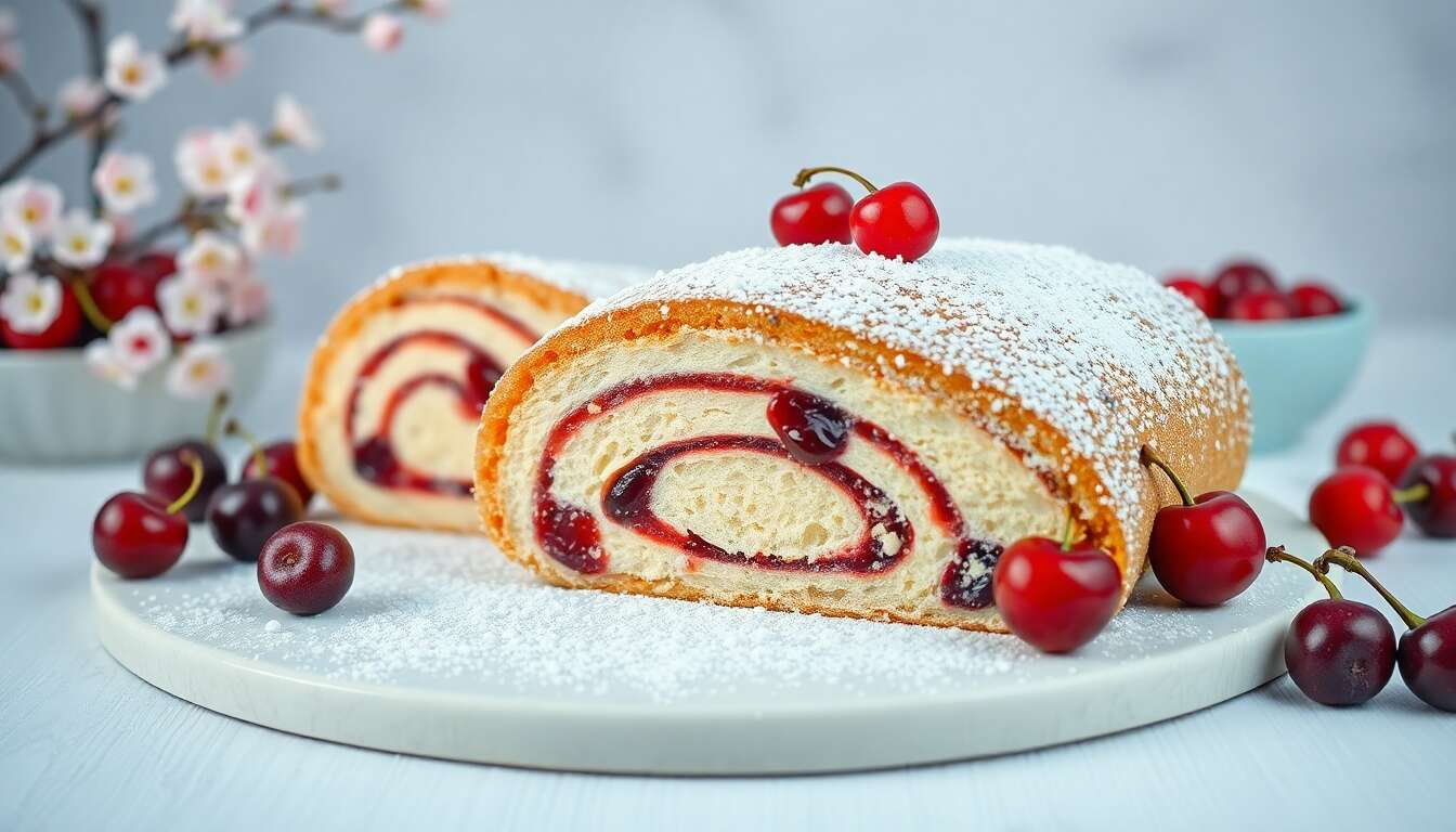 Bûche Sakura : recette aux cerises et fleurs de cerisier