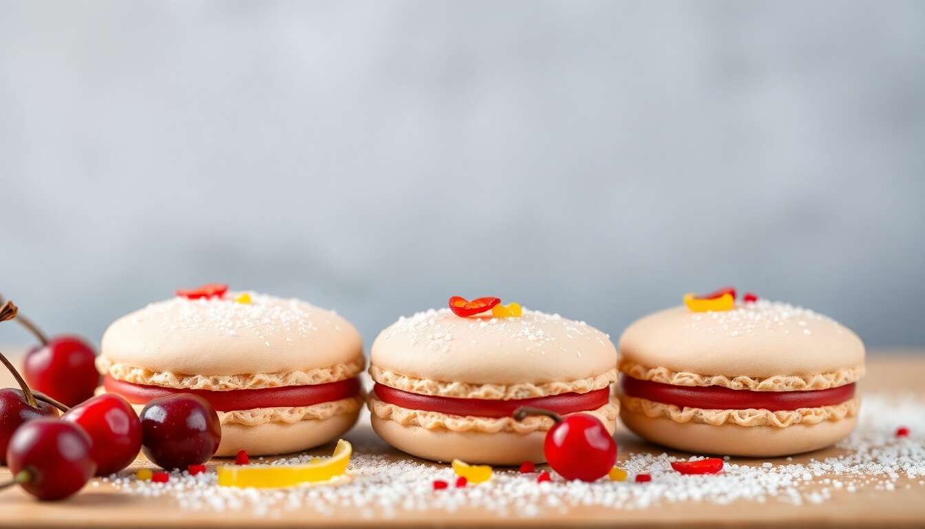 Recette de macarons jardin japonais : cerise, citron et fève tonka