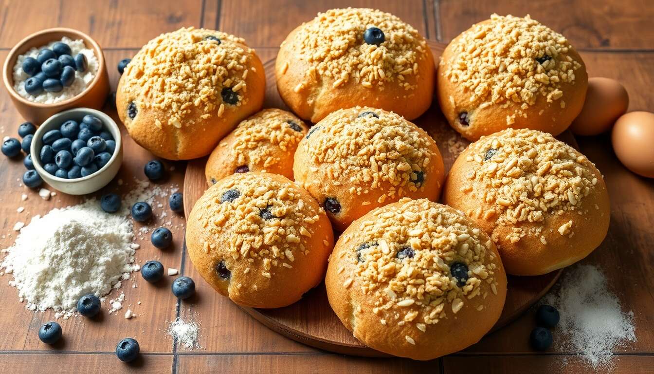 Recette de brioches Streusel aux myrtilles