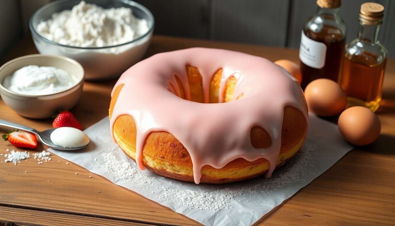 Recette gâteau au yaourt façon donut à la fraise
