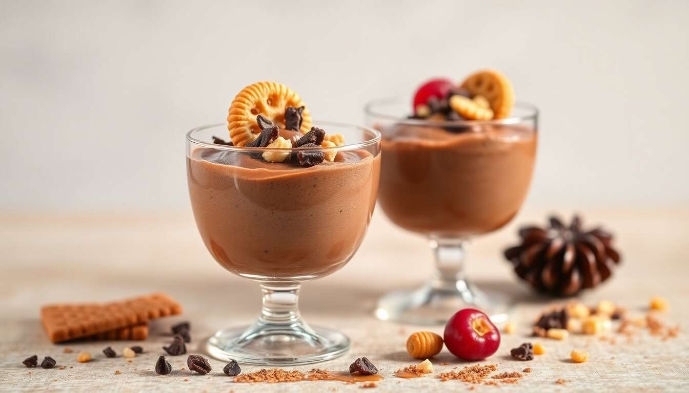 Mousse au chocolat gourmande : spéculoos, fruits secs et caramel beurre salé