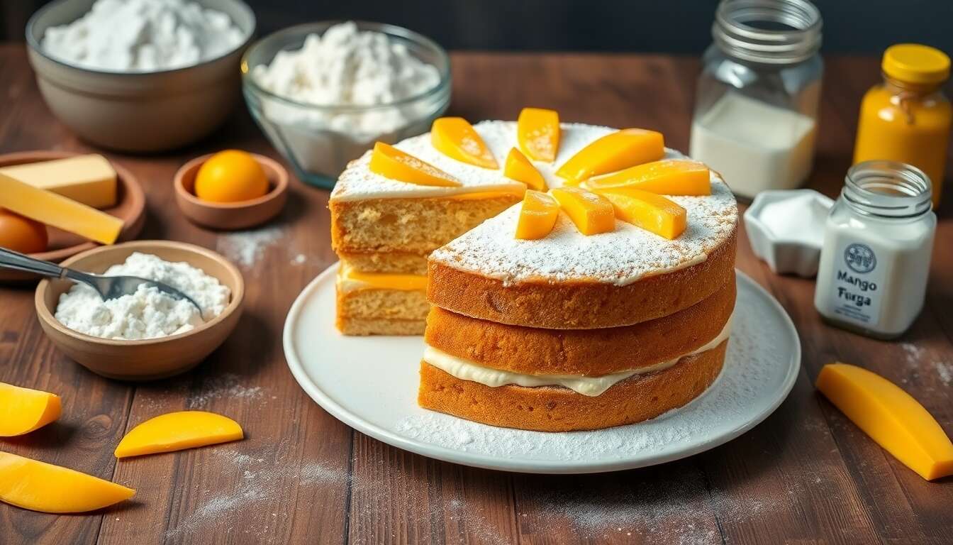 Délicieux layer cake vanille et mangue