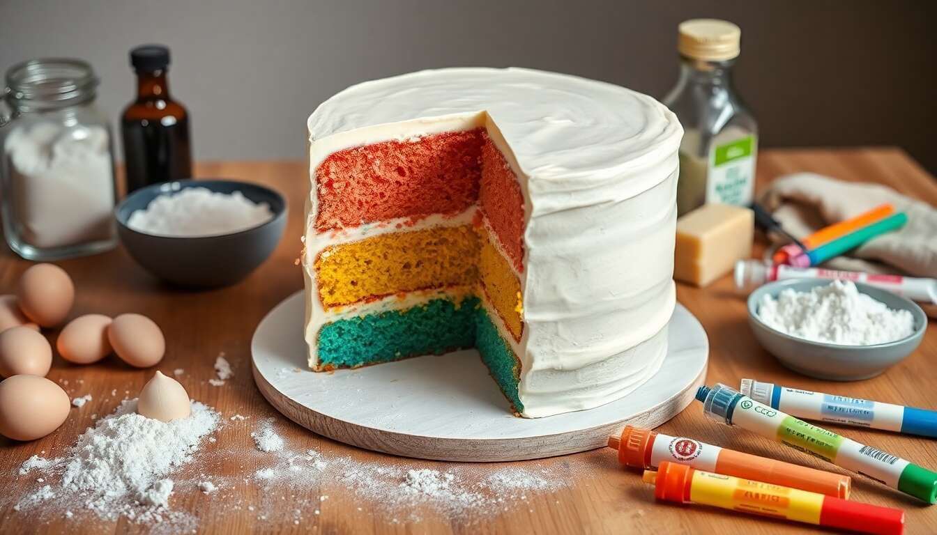 Recette du gâteau arc-en-ciel moelleux et coloré