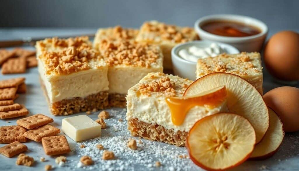 Carrés crousti-fondants façon cheesecake : pomme caramel beurre salé