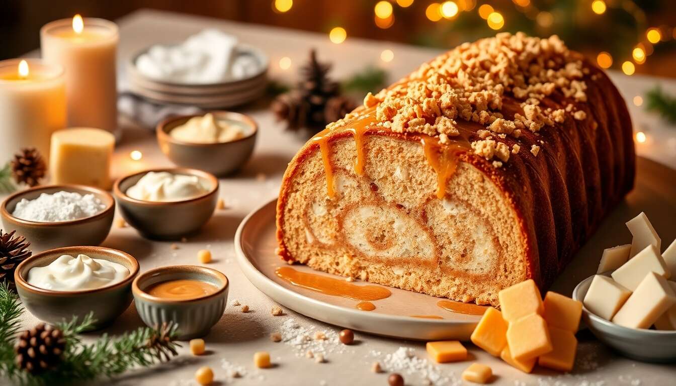 Bûche de Noël vanille caramel spéculoos : recette gourmande
