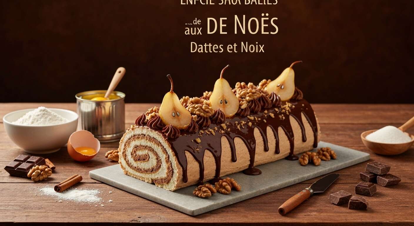 Bûche de Noël aux Poires, dattes et Noix : recette Gourmande
