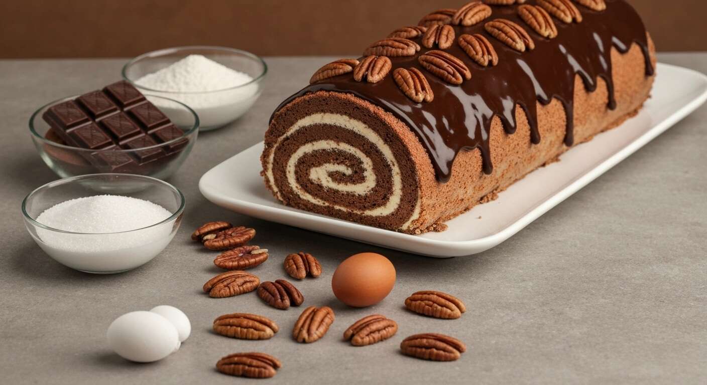 Bûche de Noël chocolat et noix de pécan : recette gourmande