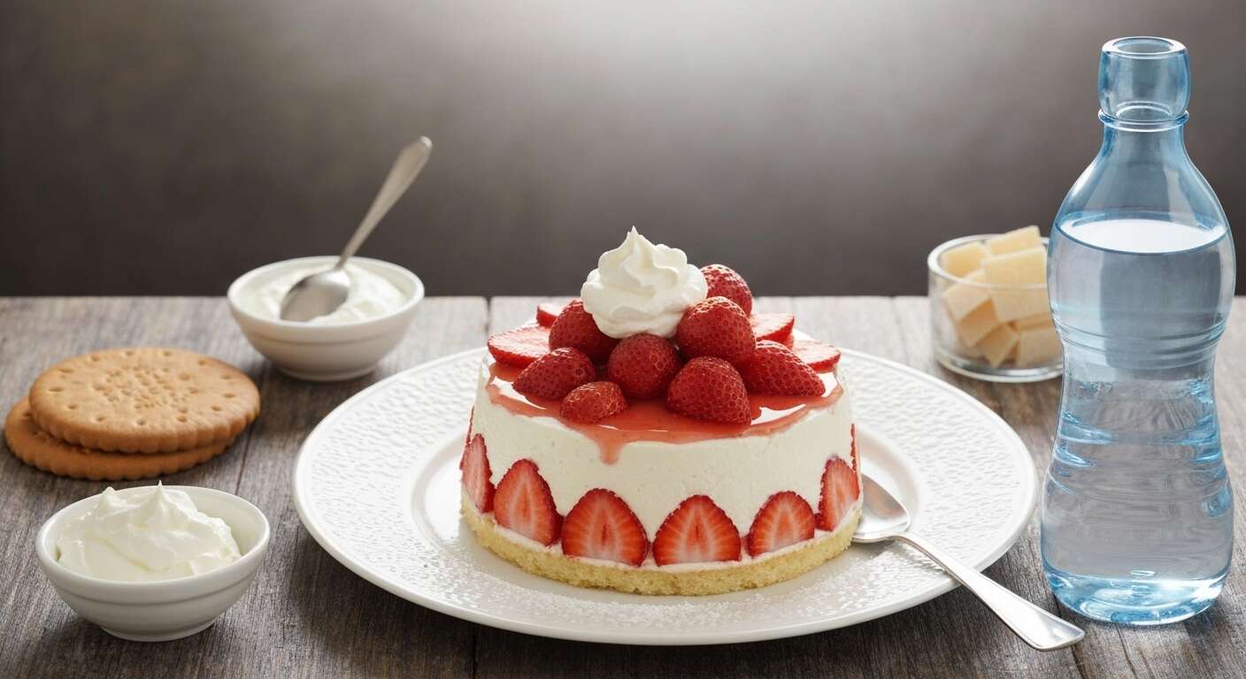 Bûche vanille-fraise sans moule : astuce bouteille d'eau et biscuits roses