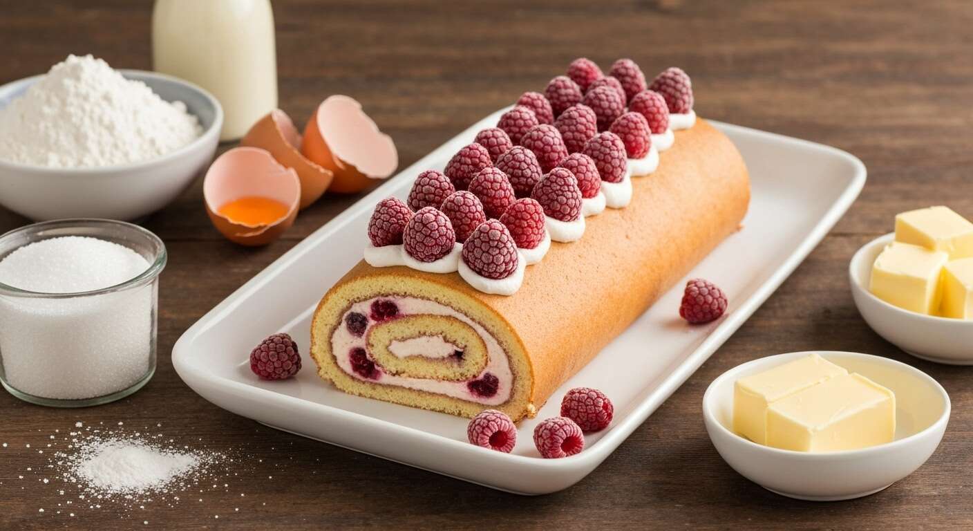 Bûche roulée chocolat au lait et framboises : recette gourmande