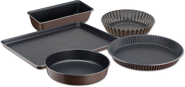 Tefal Perfectbake Set 5 Moules Tarte 30 cm Manqué 24 cm Cake 28 cm Quatre Quarts 26 cm Plaque Pâtisserie 38 x 28 cm & Success Plat Mini Four Aluminium J1600502, fabriqué en France