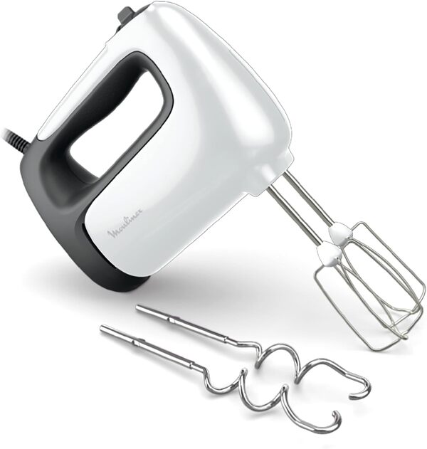 Moulinex Batteur électrique, 500 W, 5 vitesses, Réglage Turbo, 2 fouets + 2 pétrins & Hachoir électrique, 400 ml, 300 W, 4 lames, Fonctions 3-en-1, Emince, Hache, Mixe