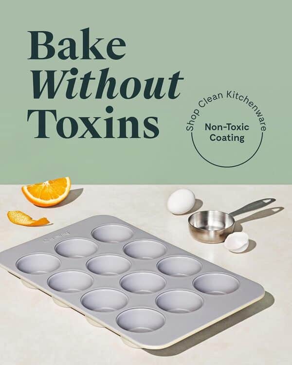 Caraway Moule à muffins anti-adhésif en céramique pour 12 muffins – Revêtement en céramique naturellement lisse – Non toxique, sans PTFE et sans PFOA – Parfait pour les cupcakes, muffins et plus