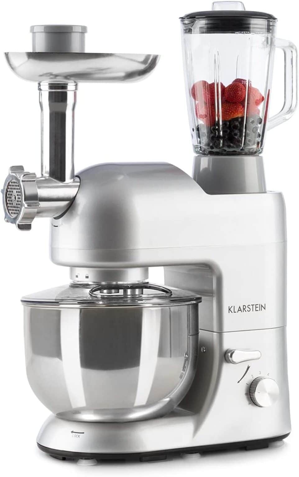 Robot Pâtissier Klarstein Bella Evo 1500W - Bol Inox 5L, 12 Vitesses, Système Planétaire, Avec Fouet, Batteur Et Crochet (noir/argent)