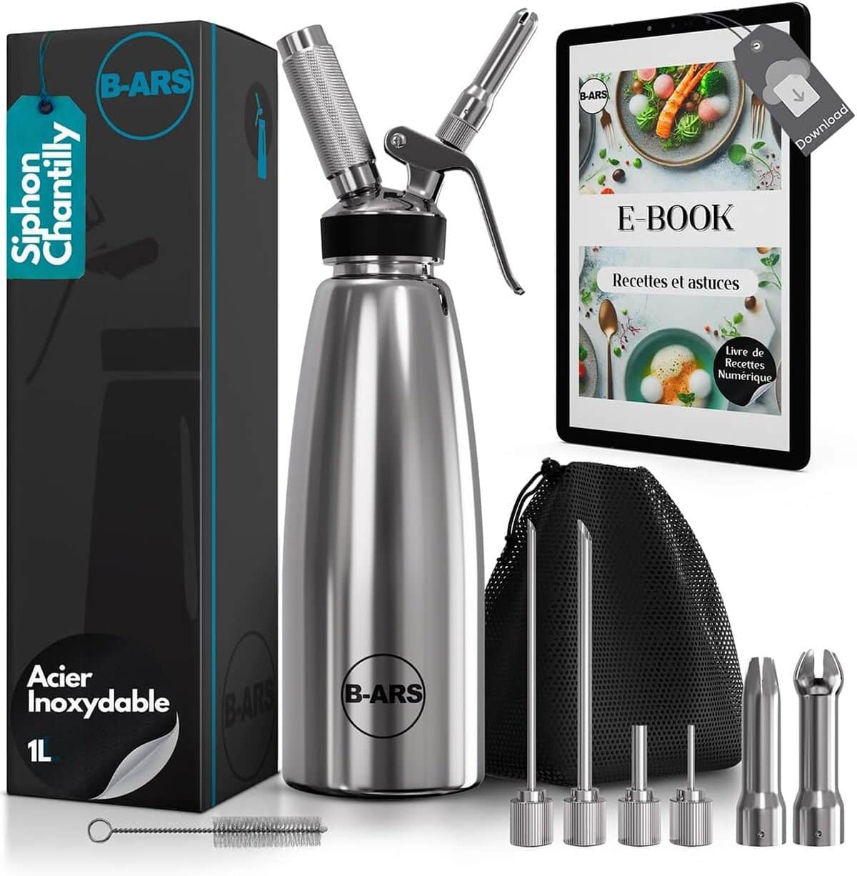 Test : siphon chantilly B-ARS inox 1L accessoires et recettes