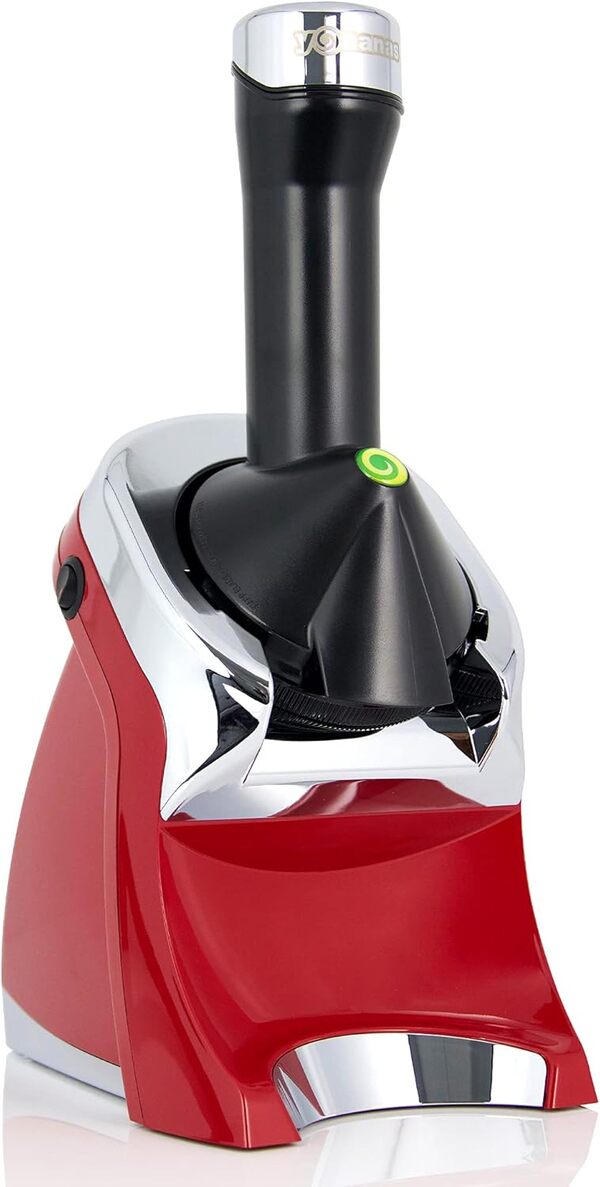 Yonanas 988RD Dessert Frozen Deluxe Design Premium Chrome Serve souple Serve est une alternative végétalienne à la crème glacée sans BPA Passe au lave-vaisselle avec 75 recettes et plus, 200 W, rouge