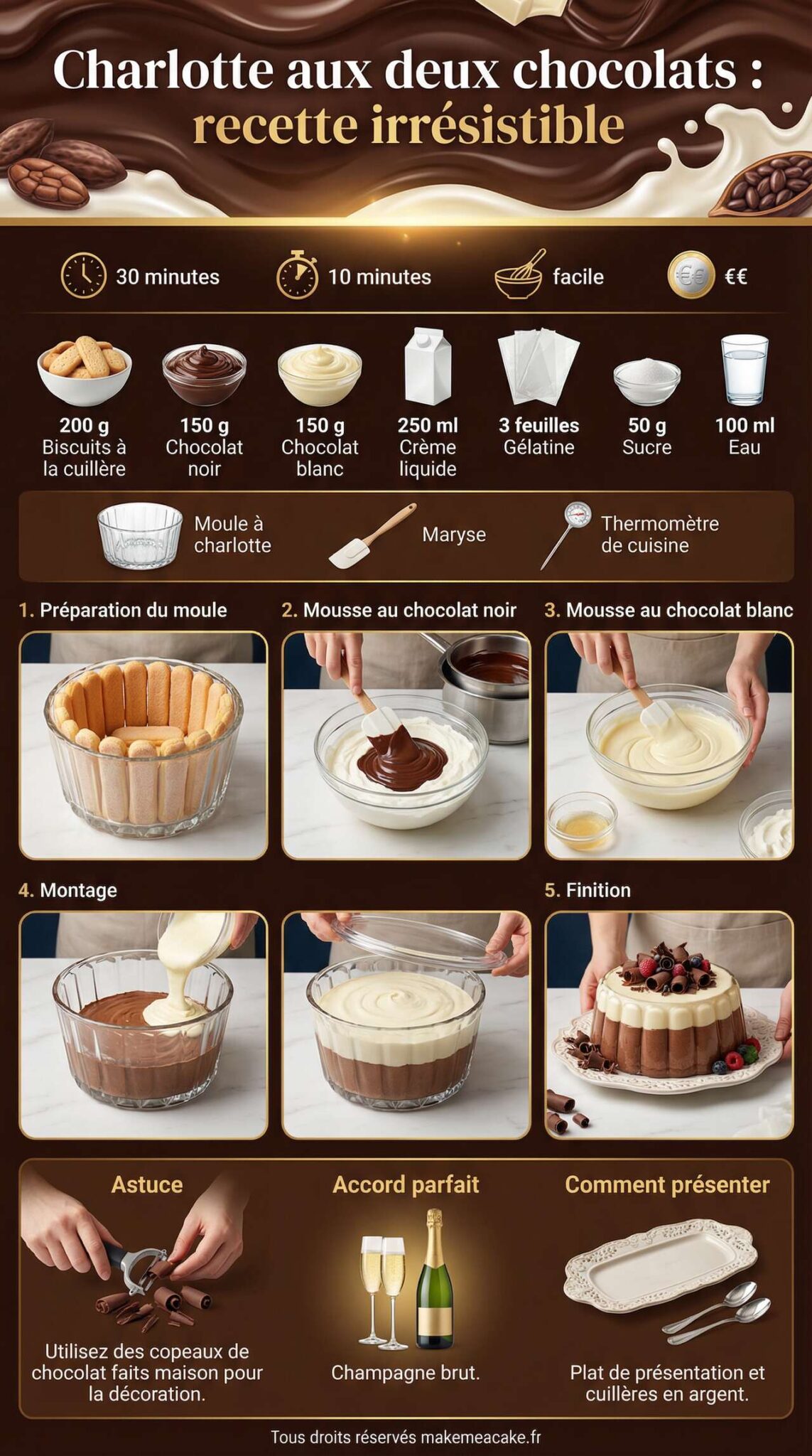 Fiche recette Charlotte aux deux chocolats : recette irrésistible Fiche recette Charlotte aux deux chocolats : recette irrésistible