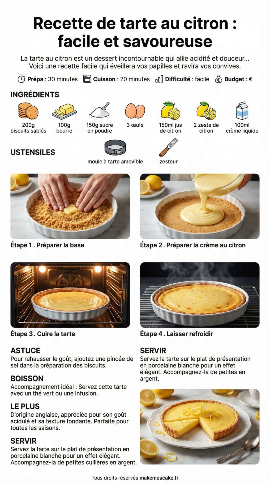 Fiche recette Recette de tarte au citron : facile et savoureuse Fiche recette Recette de tarte au citron : facile et savoureuse