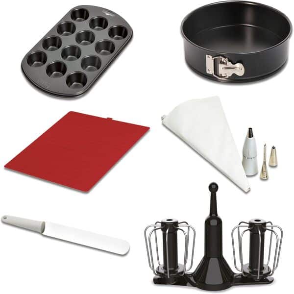 Moulinex XF389010 Kit Pâtisserie pour Robot Cuisine Companion 6 Accessoires Fouet Moules à Manqué et à Muffins Set de Poches à Douilles Tapis Silicone Spatule Flexible