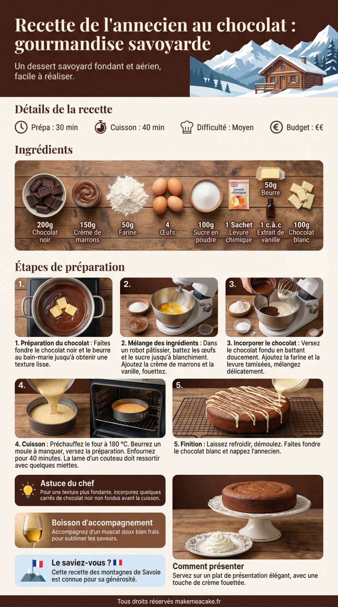 Fiche recette Recette de l'annecien au chocolat : gourmandise savoyarde Fiche recette Recette de l'annecien au chocolat : gourmandise savoyarde