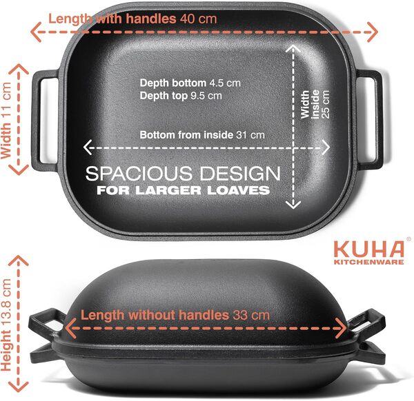 KUHA Moule à pain en fonte avec couvercle – Cloche à pain scellée robuste pour pain fait maison