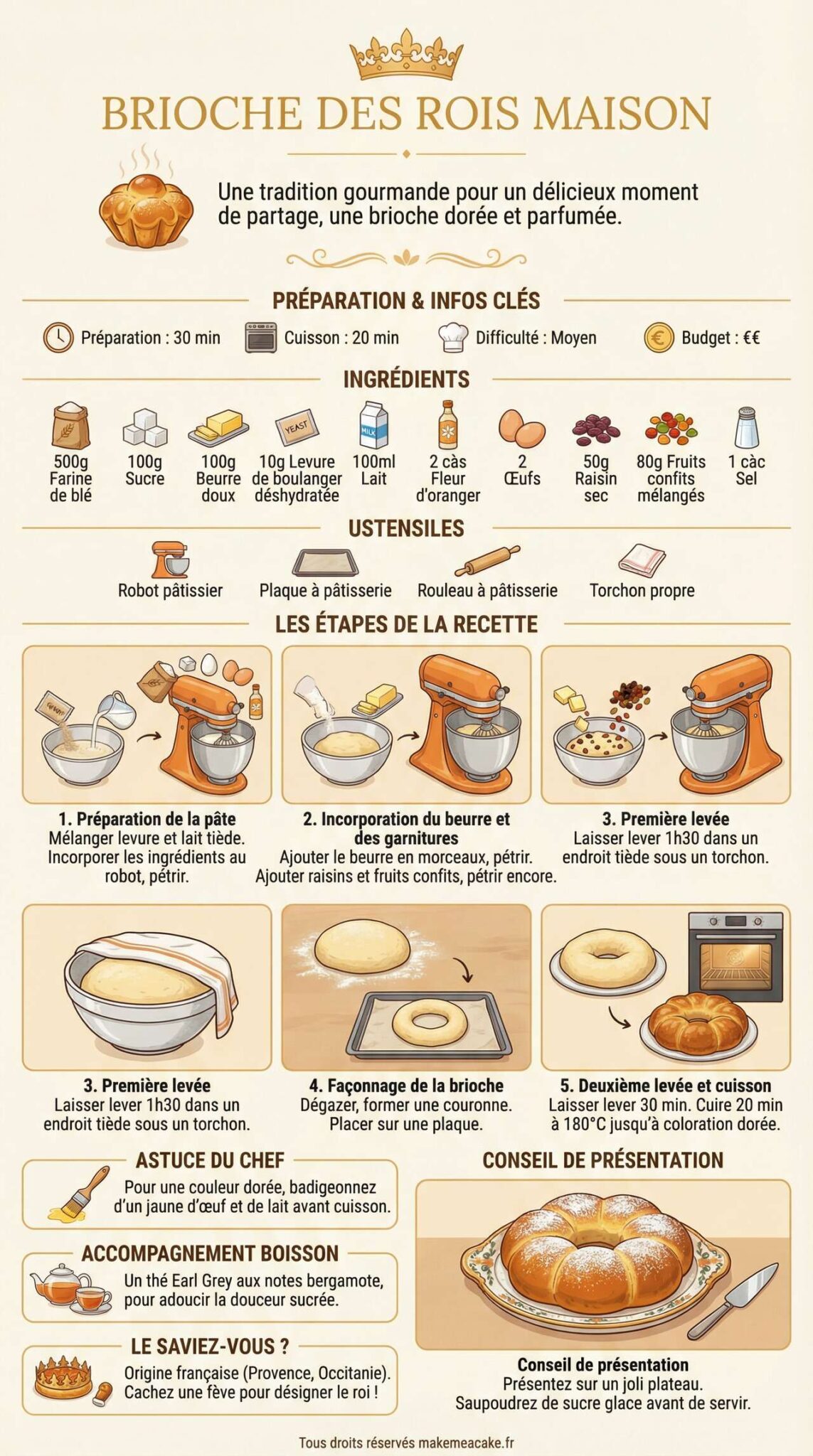 Fiche recette Recette de la brioche des rois maison Fiche recette Recette de la brioche des rois maison