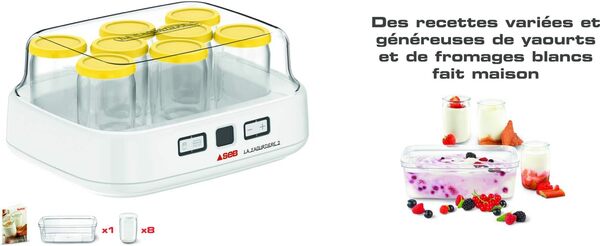 SEB La Yaourtiere 2 Avec écran LCD 2 Programmes automatique Yaourt 8 pots Fromage Blanc Frais 1 L Livret de recettes inclus YG500210