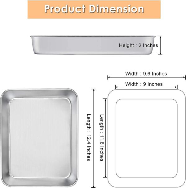 E-far Lot de 2 moules à gâteau rectangulaires, Plaques à Pâtisserie en acier inoxydable 31,5 x 24,9 x 5,1 cm