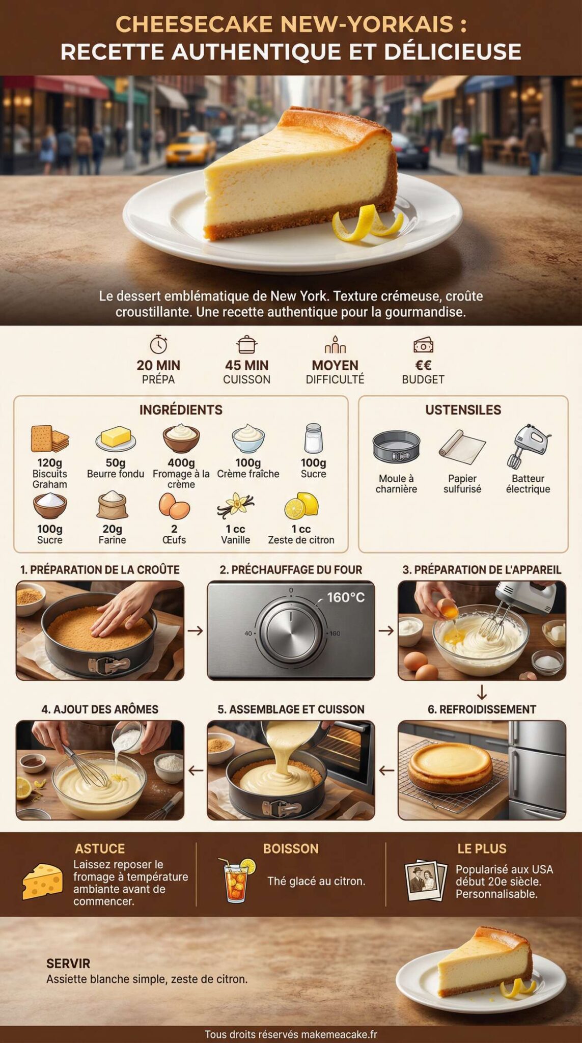 Fiche recette Cheesecake New-Yorkais : recette Authentique et Délicieuse Fiche recette Cheesecake New-Yorkais : recette Authentique et Délicieuse