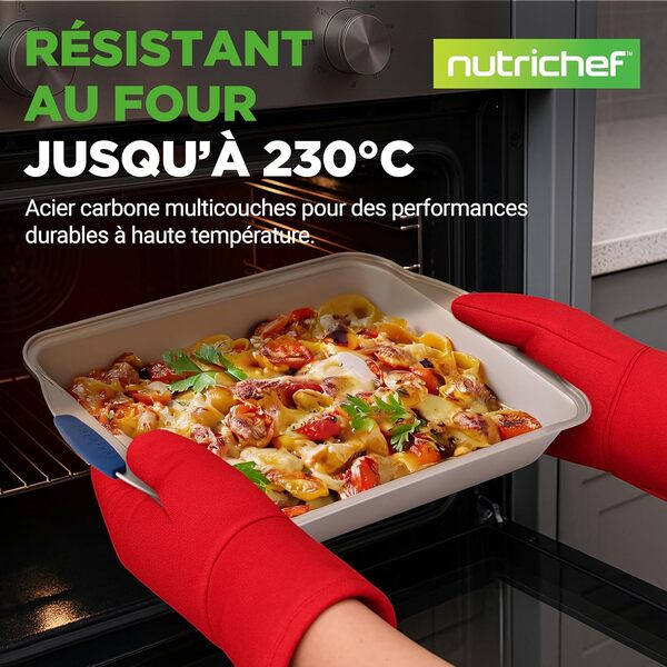 NutriChef ensemble de cuisson antiadhésif 10 pièces - acier au carbone avec poignées en silicone, comprend plaque à pizza, moule à pain, moules à muffins, moules ronds et plaques à biscuits