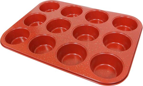 casaWare Poêle à muffins antiadhésif à revêtement céramique, Moules à pâtisserie 12 tasses (granite rouge)
