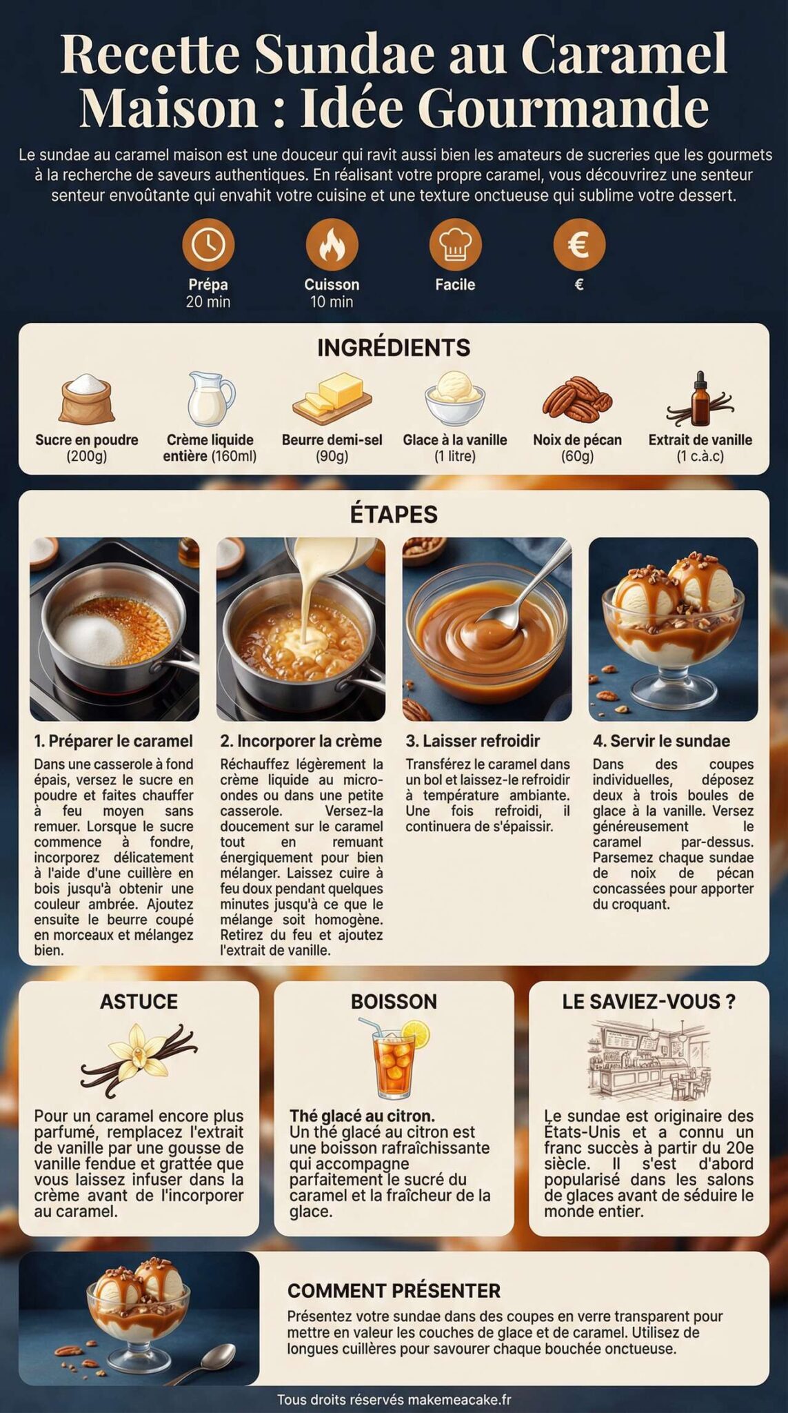 Fiche recette Recette Sundae au Caramel Maison : id&eacute;e Gourmande