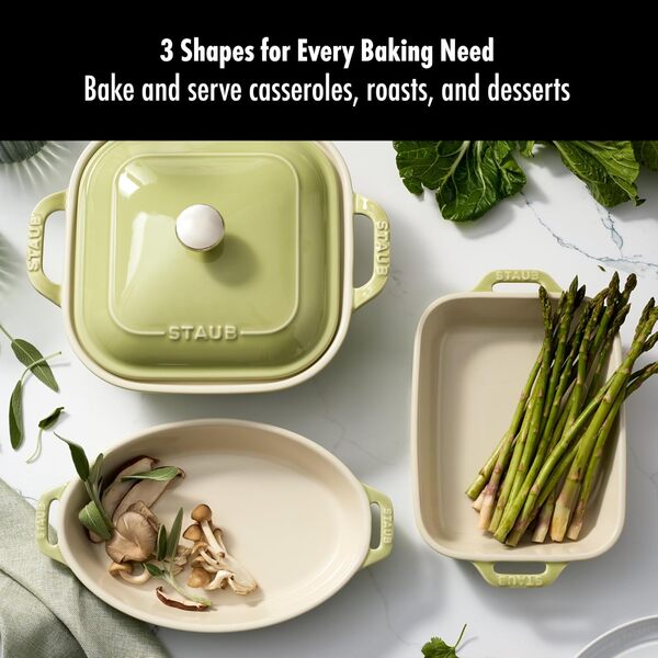 Staub Lot de 4 moules à brownie en céramique avec couvercle Vert clair