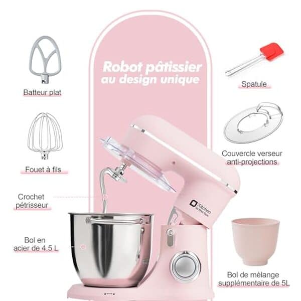 Découvrez notre test complet du robot pâtissier Kitchen in the box 1300W rose : performance, design et fonctionnalités pratiques pour votre cuisine.