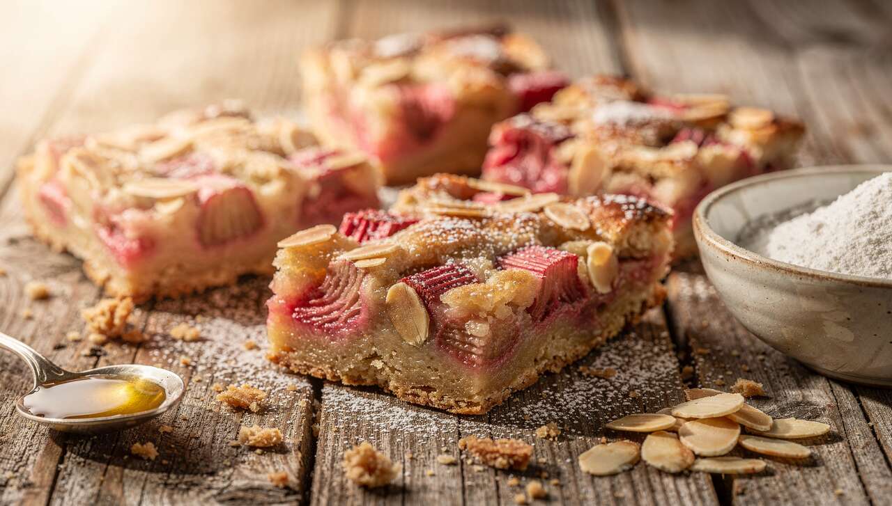 Carrés à la rhubarbe et aux amandes : recette savoureuse