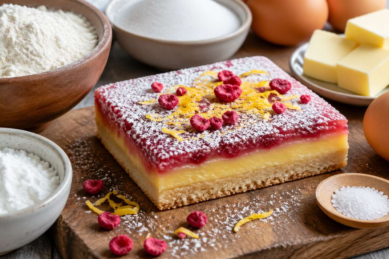 Carrés au citron et framboises : recette gourmande