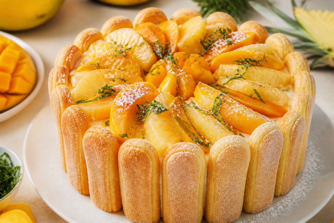 Charlotte mangue-ananas au basilic : recette exotique et rafraîchissante
