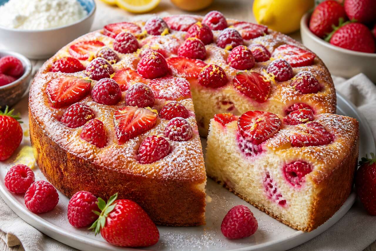 Gâteau à la ricotta, fraises et framboises : recette gourmande