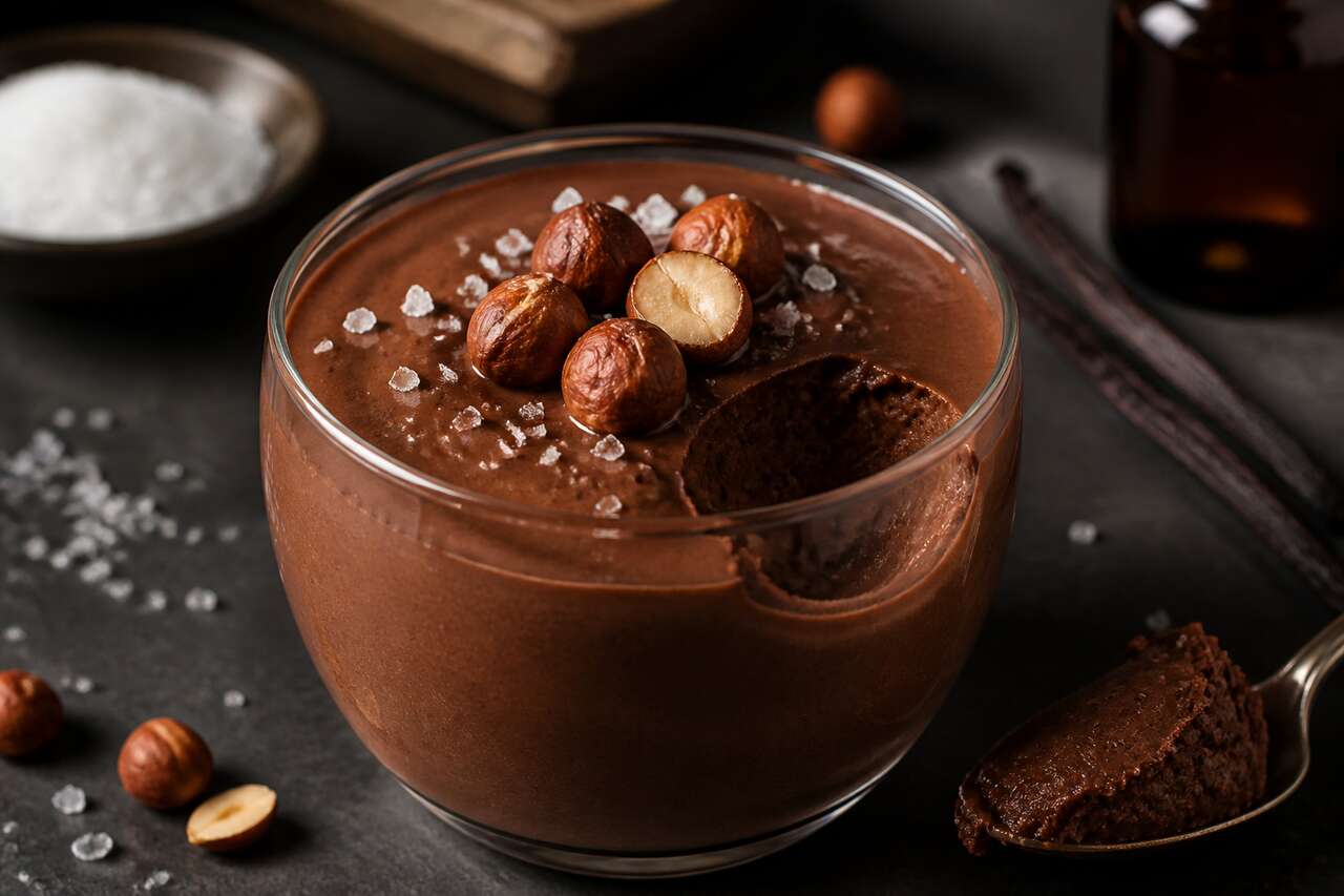 Mousse au chocolat, noisettes et fleur de sel : recette gourmande