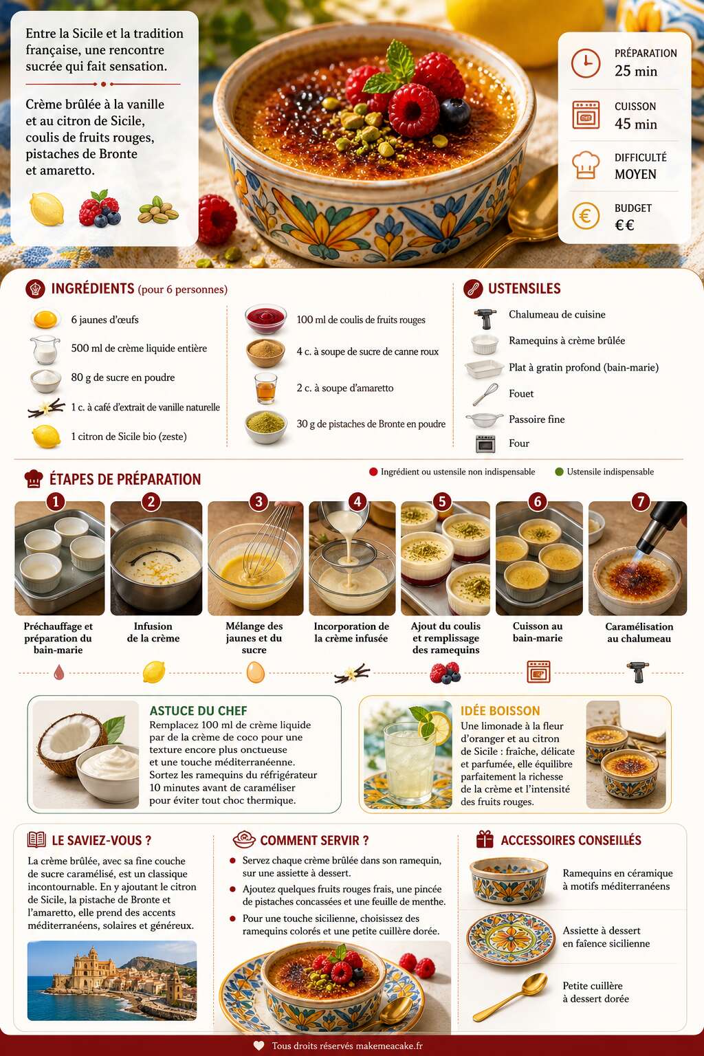 Fiche recette Cr&egrave;me br&ucirc;l&eacute;e sicilienne aux fruits rouges